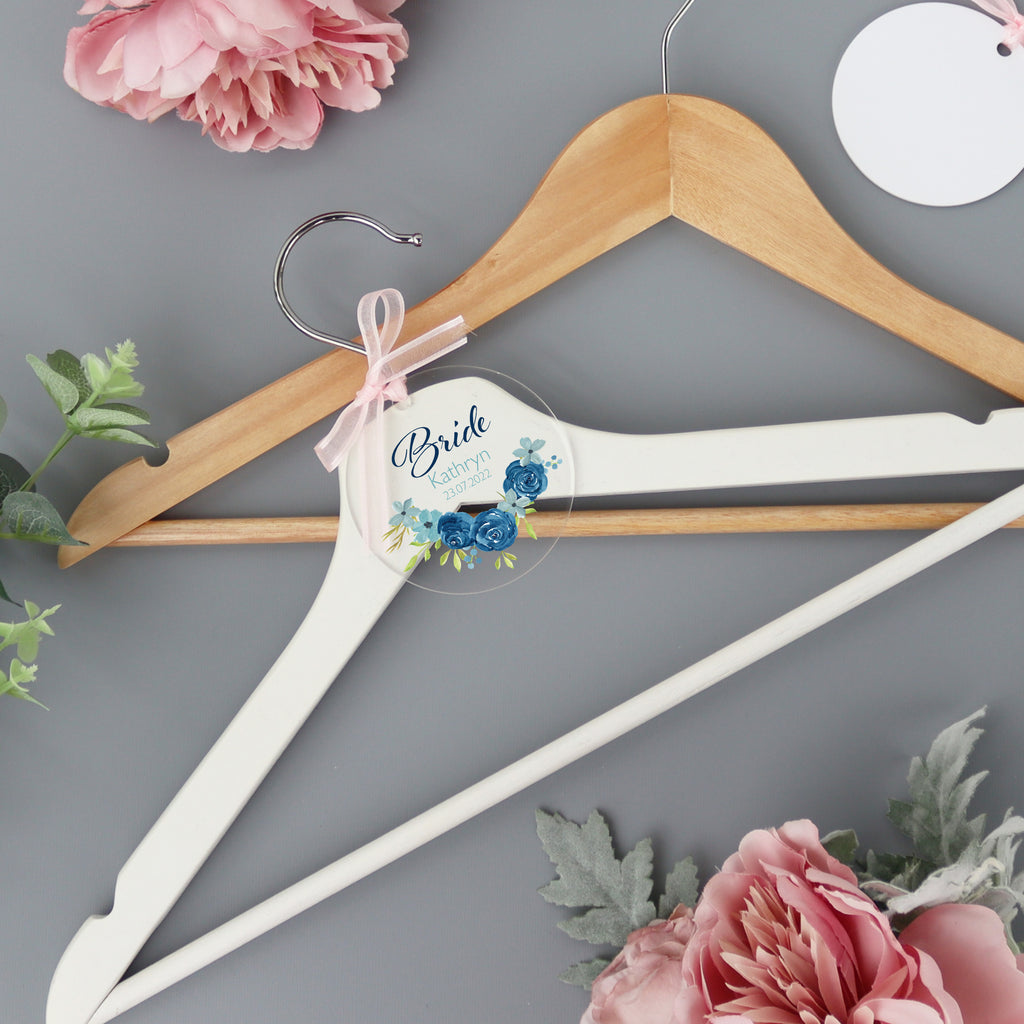 Personalised Clear Wedding Hanger Blue Rose