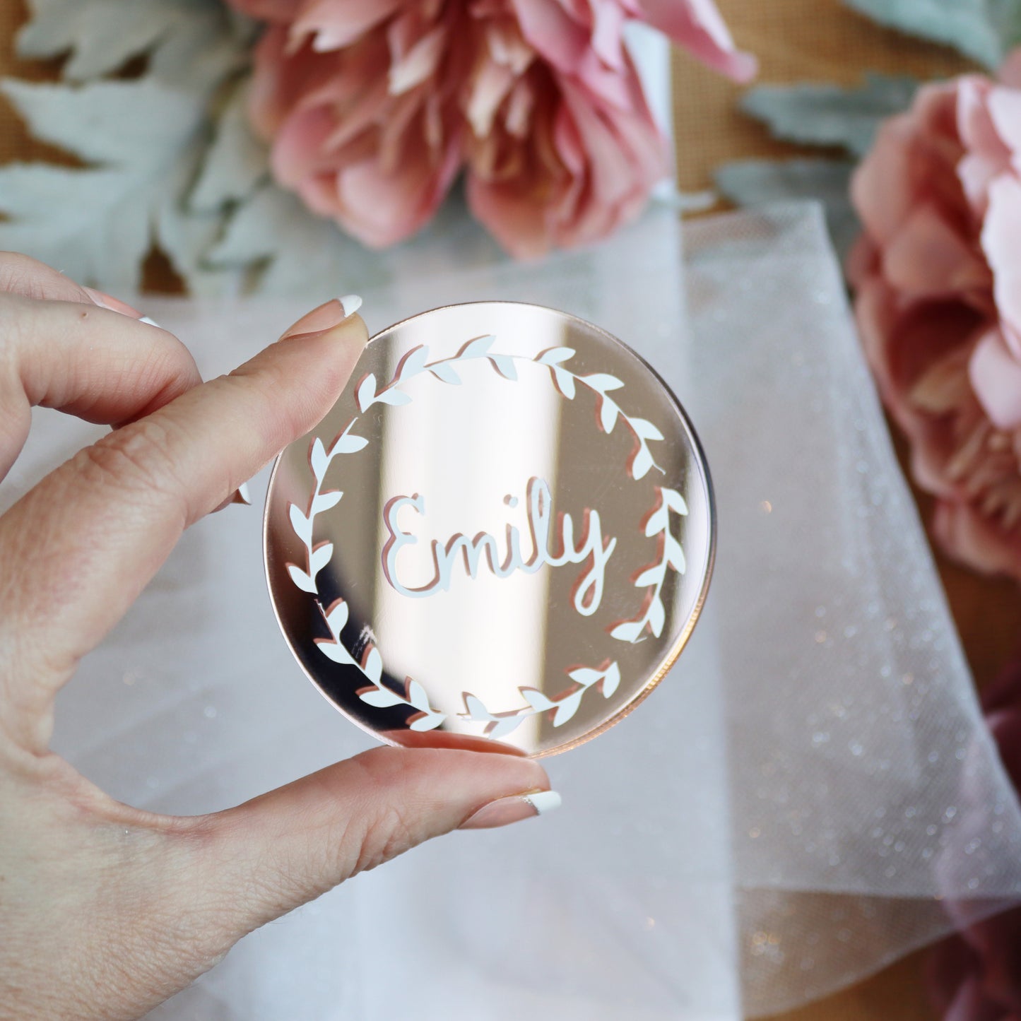 Rose Gold Mirrored Acrylic Table Setting Place Name