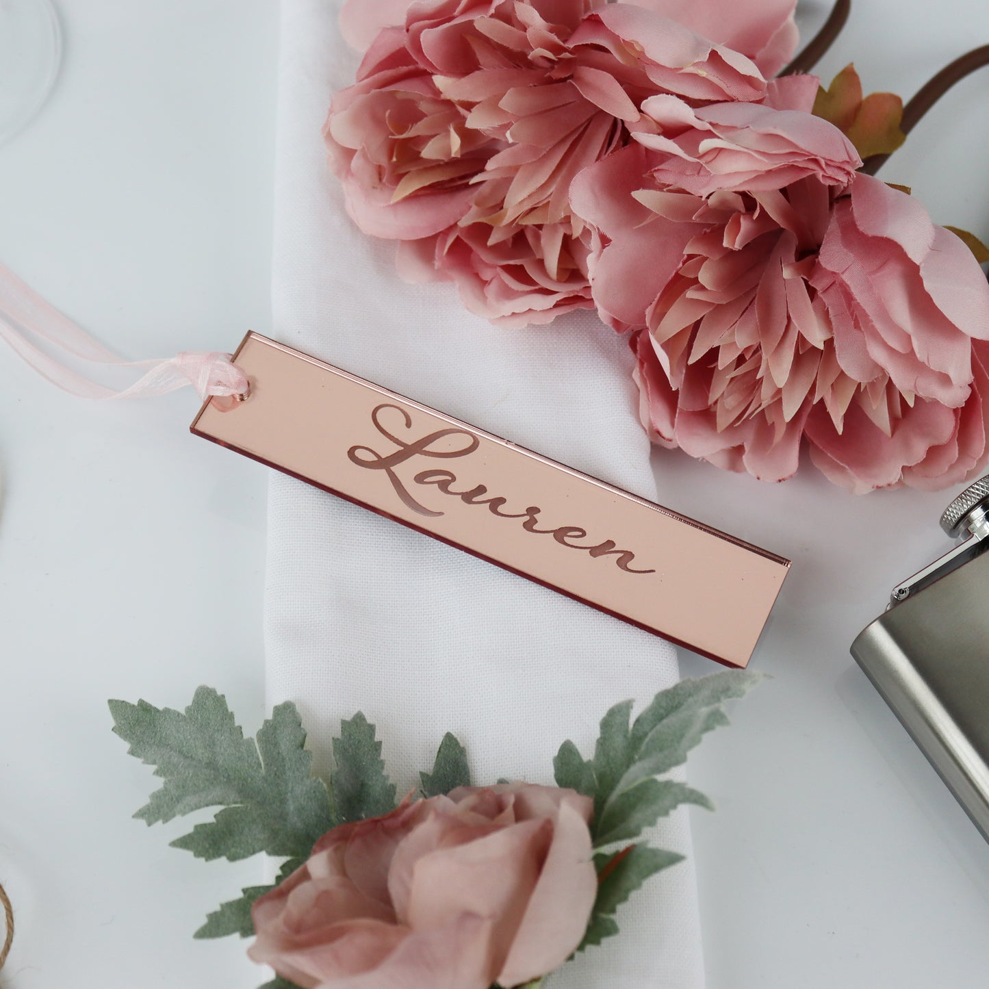 Rose Gold Mirrored Table Settings Favour Bookmark