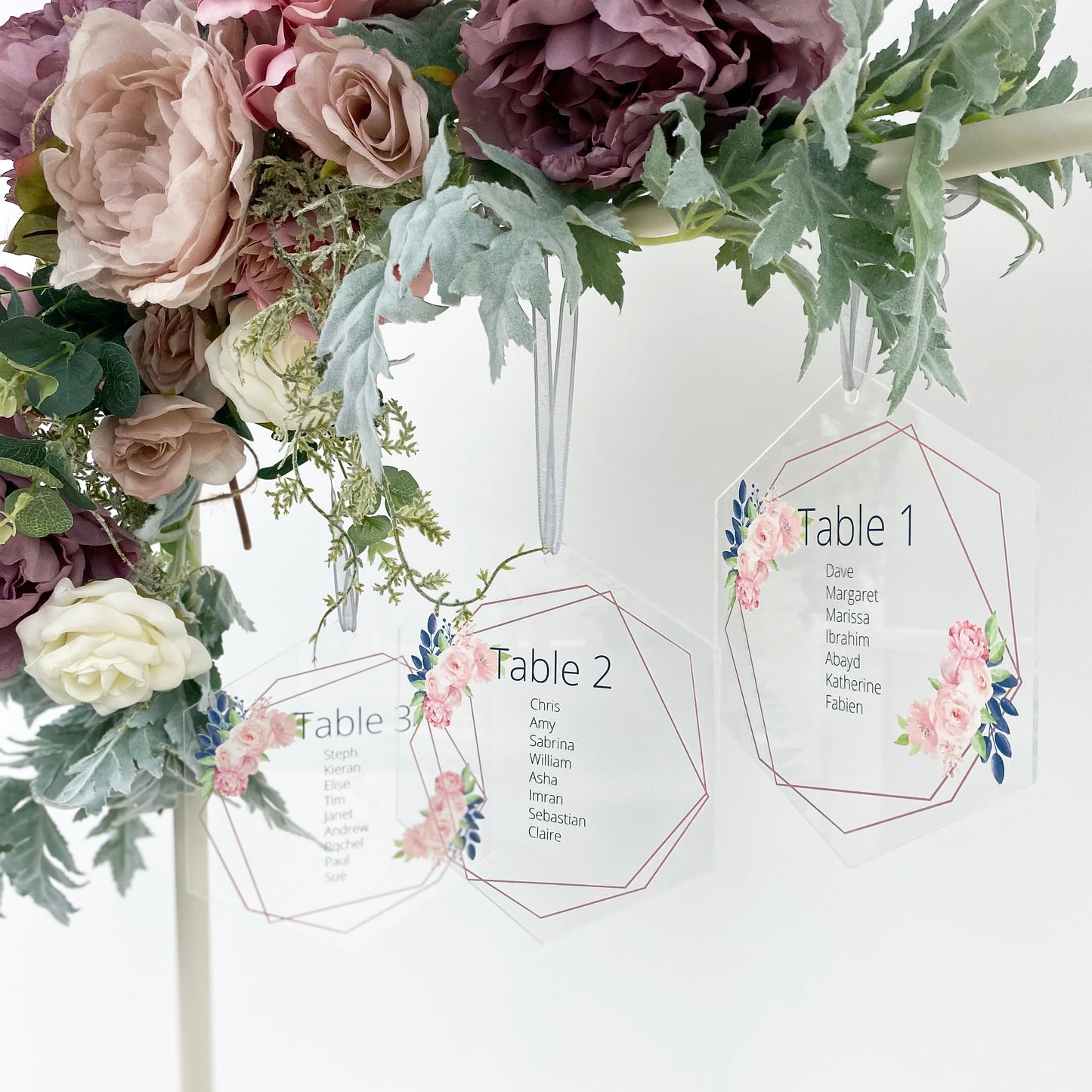 Hexagonal Acrylic Hanging Wedding Table Plan