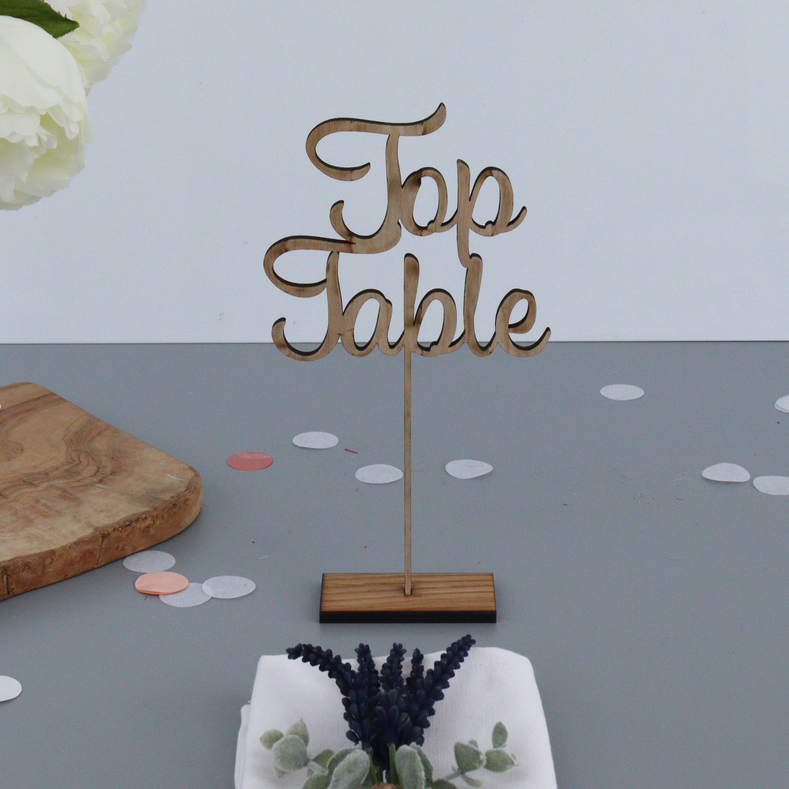 Personalised Wooden Cut Out Wedding Table Names On Stand