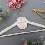 Personalised White Wedding Bride Hanger Tag Pink Rose