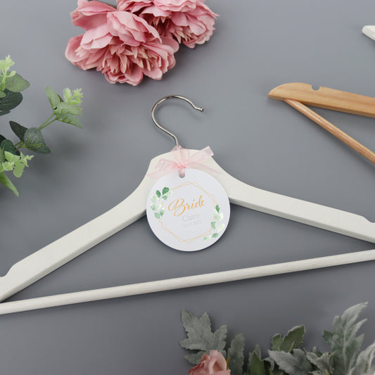 Personalised White Wedding Hanger Tag Botanical