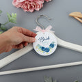 Personalised White Wedding Bride Hanger Tag Blue Rose