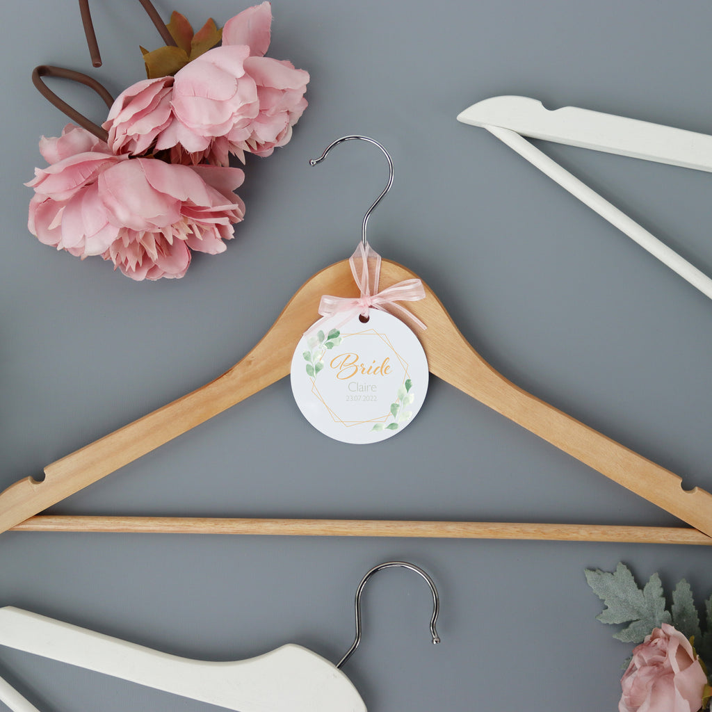 Personalised White Wedding Hanger Tag Botanical