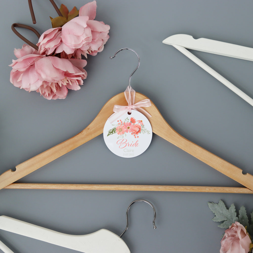Personalised White Wedding Hanger Tag Peach