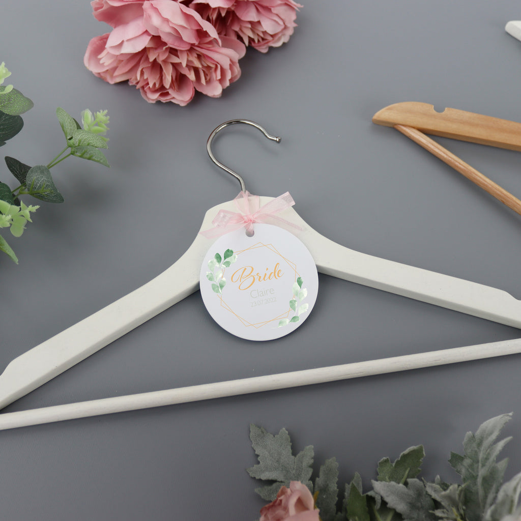 Personalised White Wedding Hanger Tag Botanical