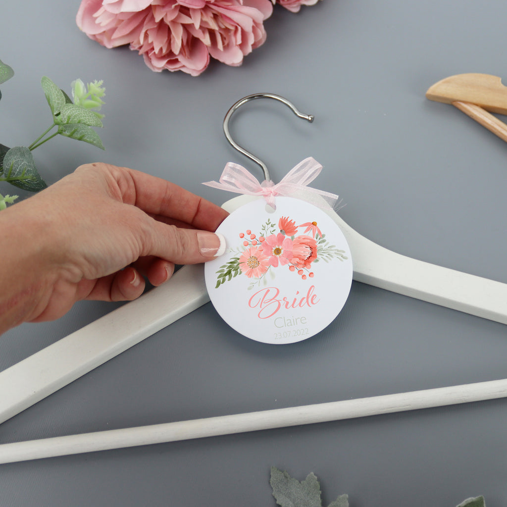 Personalised White Wedding Hanger Tag Peach