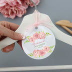Personalised White Wedding Bride Hanger Tag Pink Rose