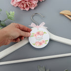 Personalised White Wedding Bride Hanger Tag Pink Rose