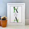 Personalised Couples Water Colour Cactus Print