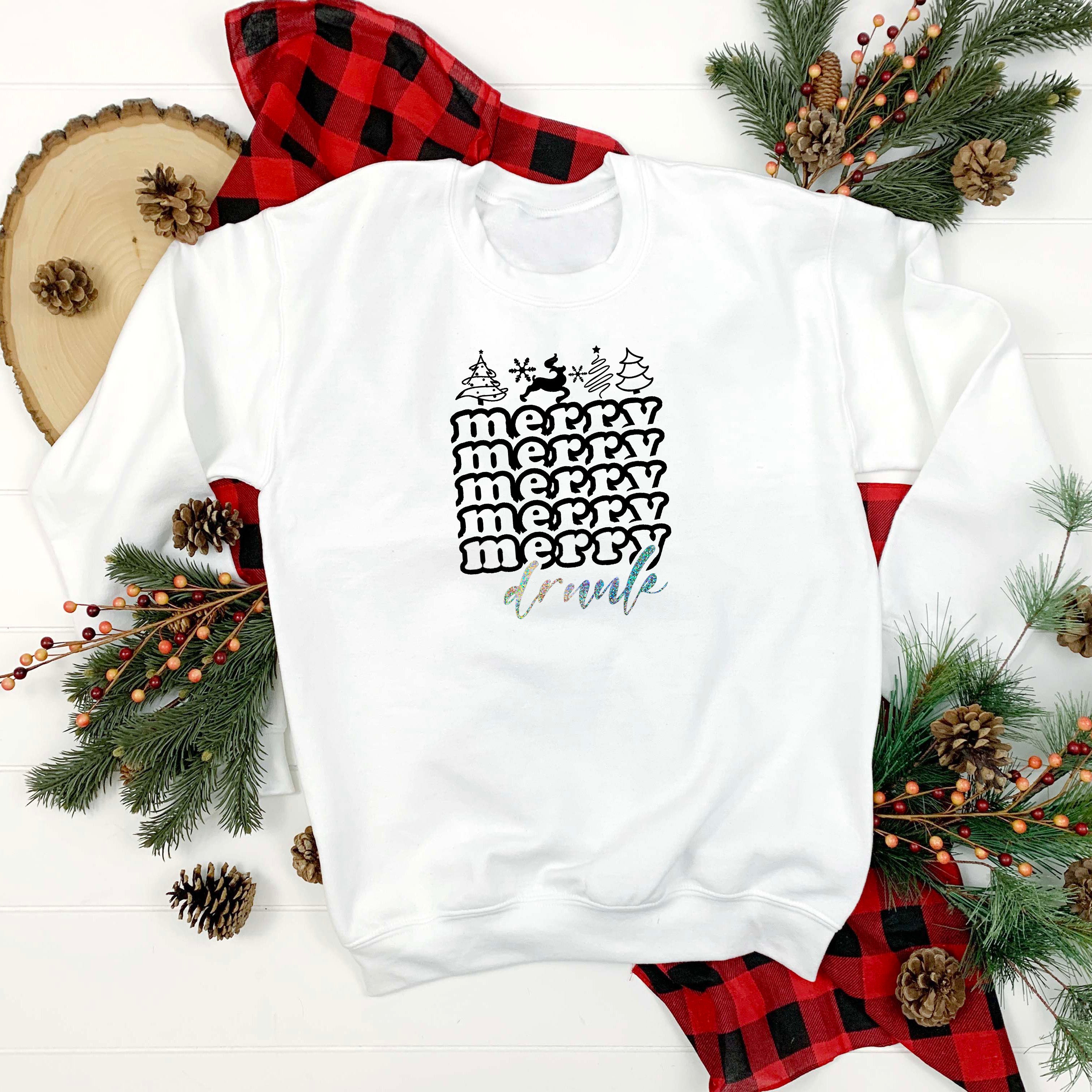 Merry Merry Drunk Christmas Jumper In White
