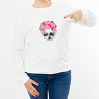 Tattoo style skull print on a vegan friendly super soft white sweatshirt