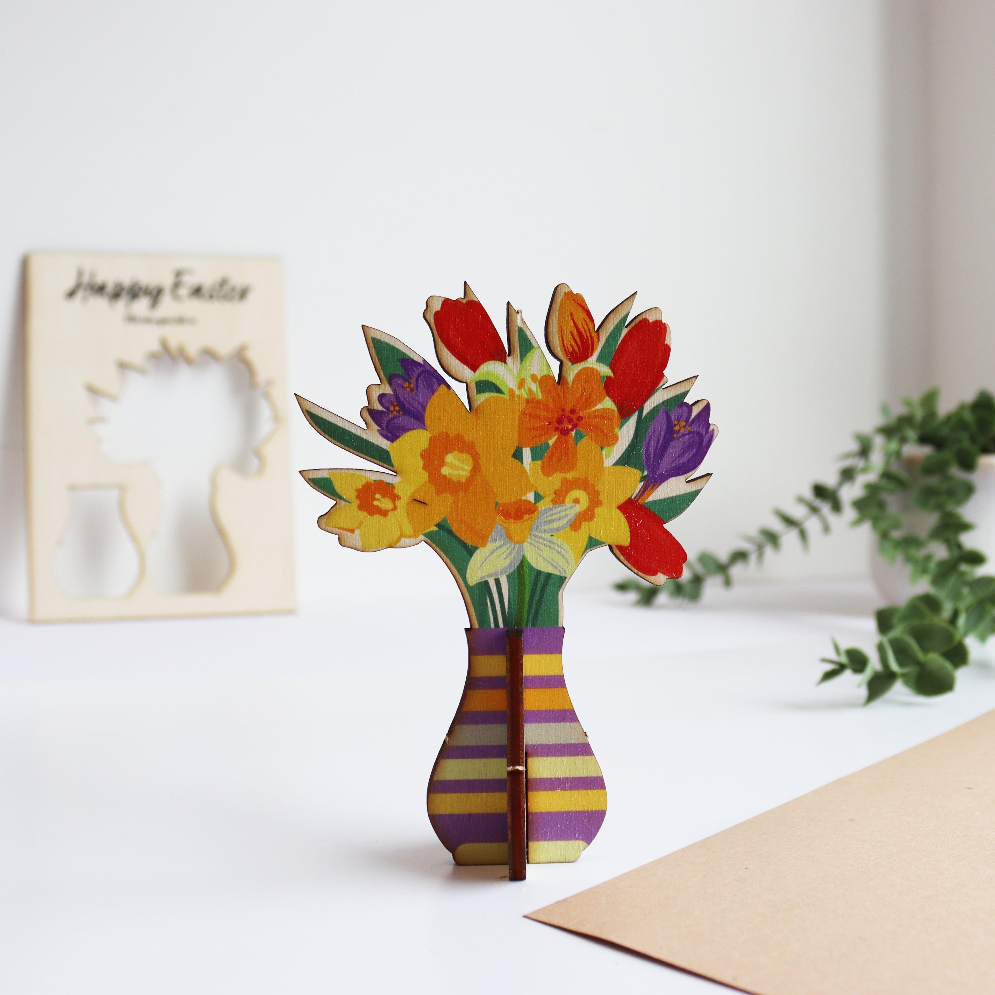Personalised 3D Wooden Easter Flower Card – Keepsake Gift