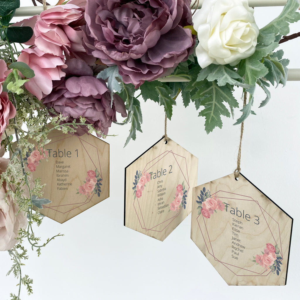 Hexagonal Wooden Hanging Wedding Table Plan