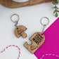 wooden couples keyring set one half of the heart keyring piece is printed with the message you have stolen a pizza my heart and an image of a pizza and the smaller part of the heart is printed with a pizza couples keyrings wooden valentines key ring