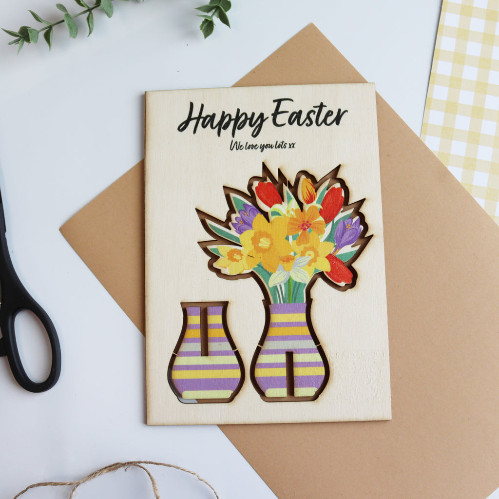 Personalised 3D Wooden Easter Flower Card – Keepsake Gift