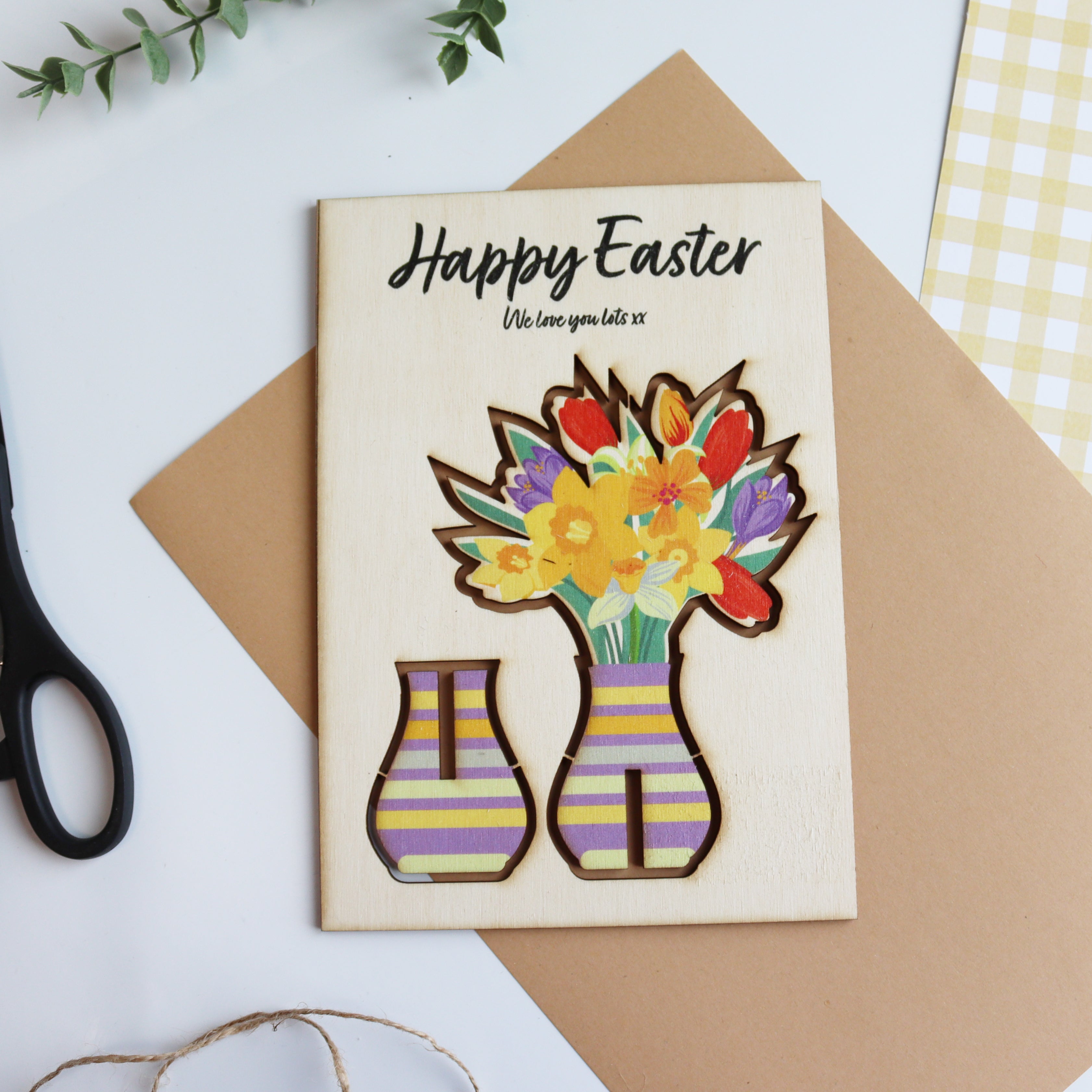 Personalised 3D Wooden Easter Flower Card – Keepsake Gift