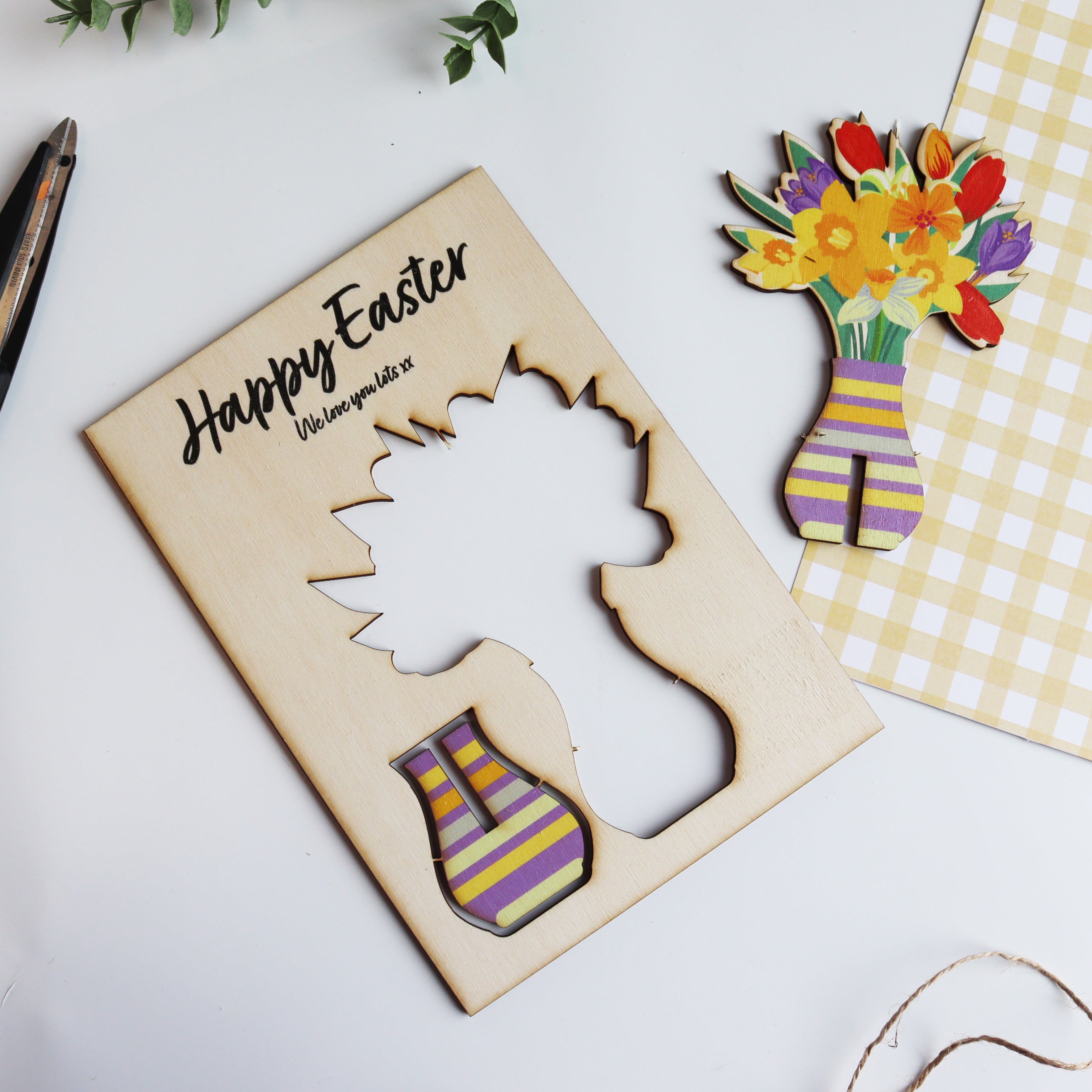 Personalised 3D Wooden Easter Flower Card – Keepsake Gift