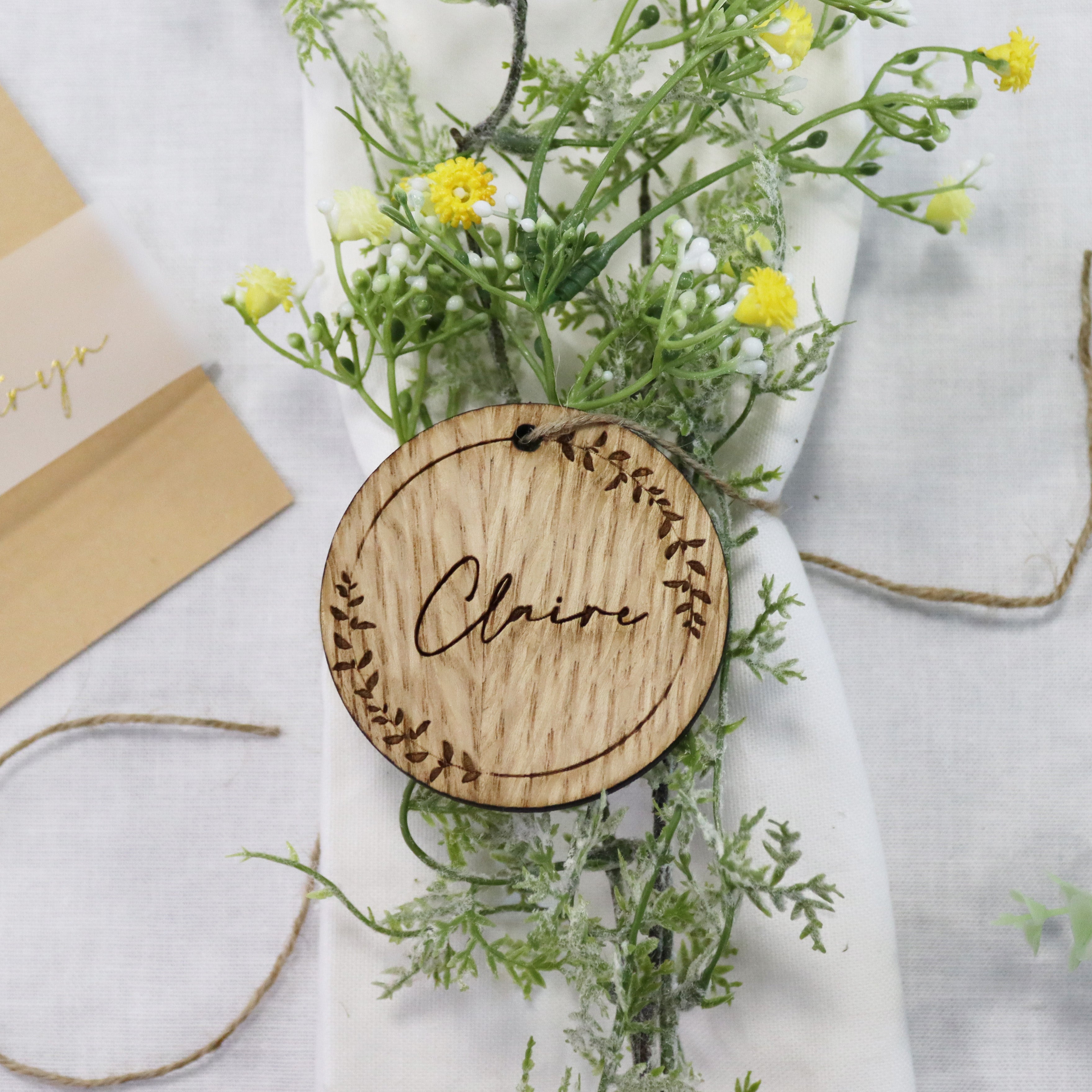 Personalised Round Wooden Place Name Setting