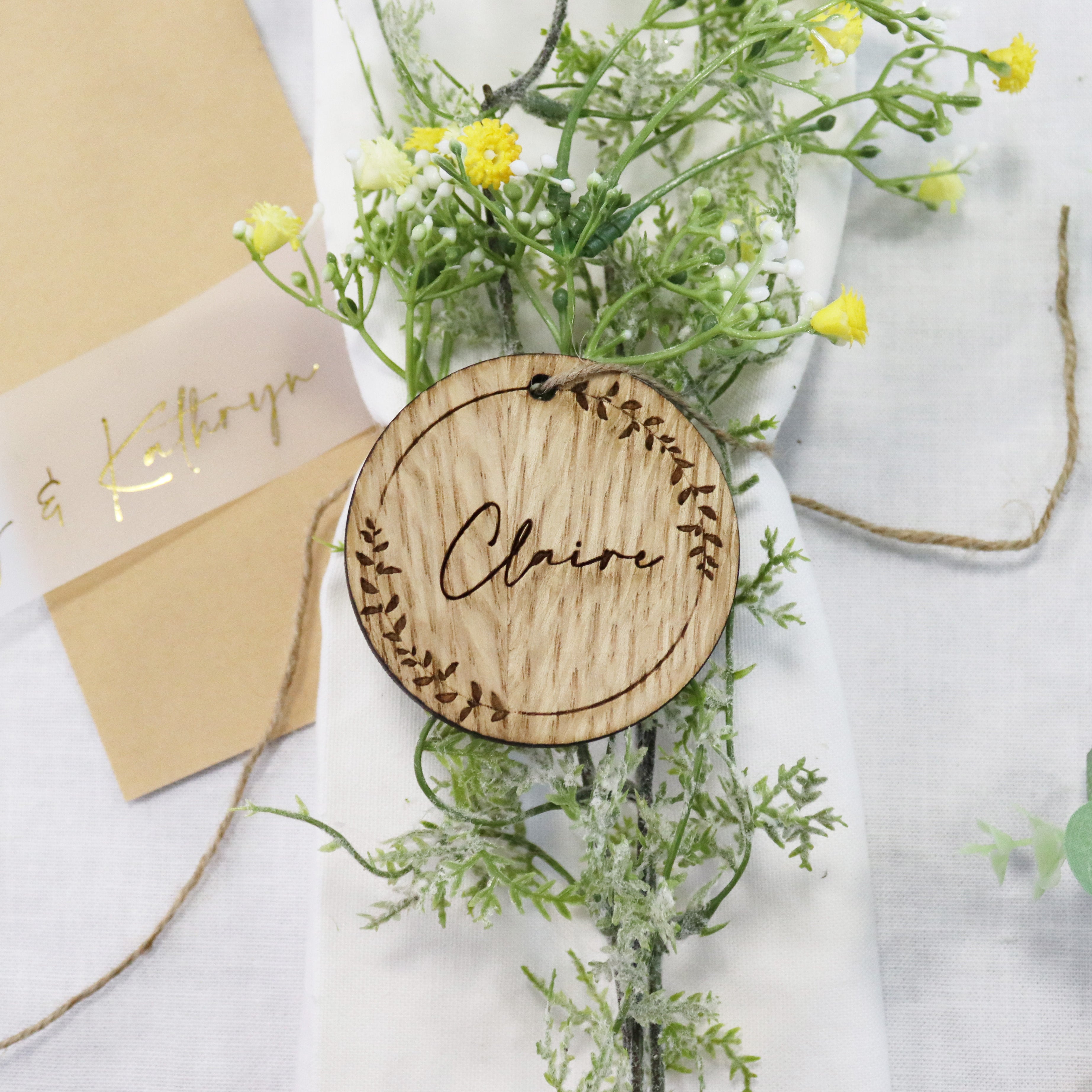 Personalised Round Wooden Place Name Setting