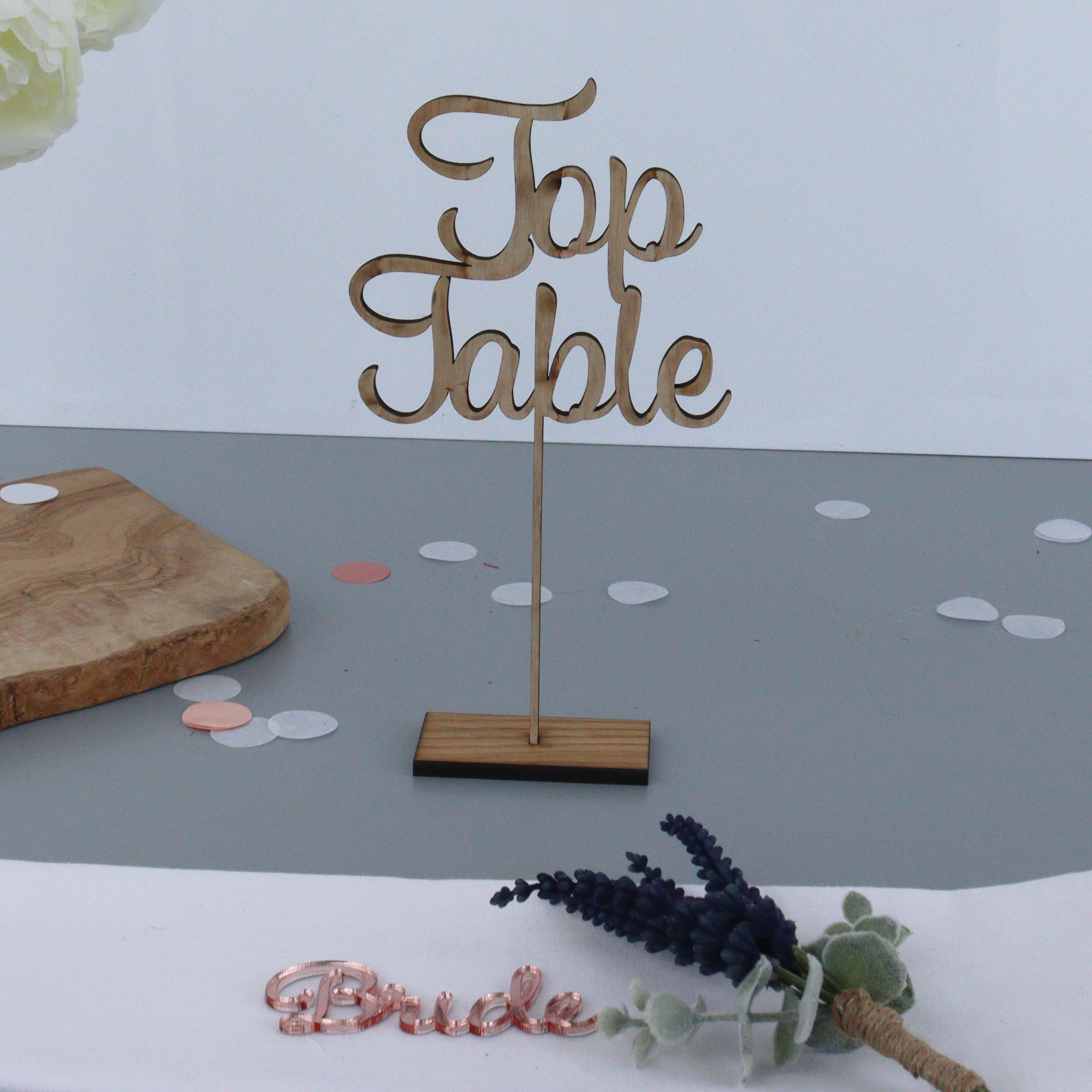 Personalised Wooden Cut Out Wedding Table Names On Stand
