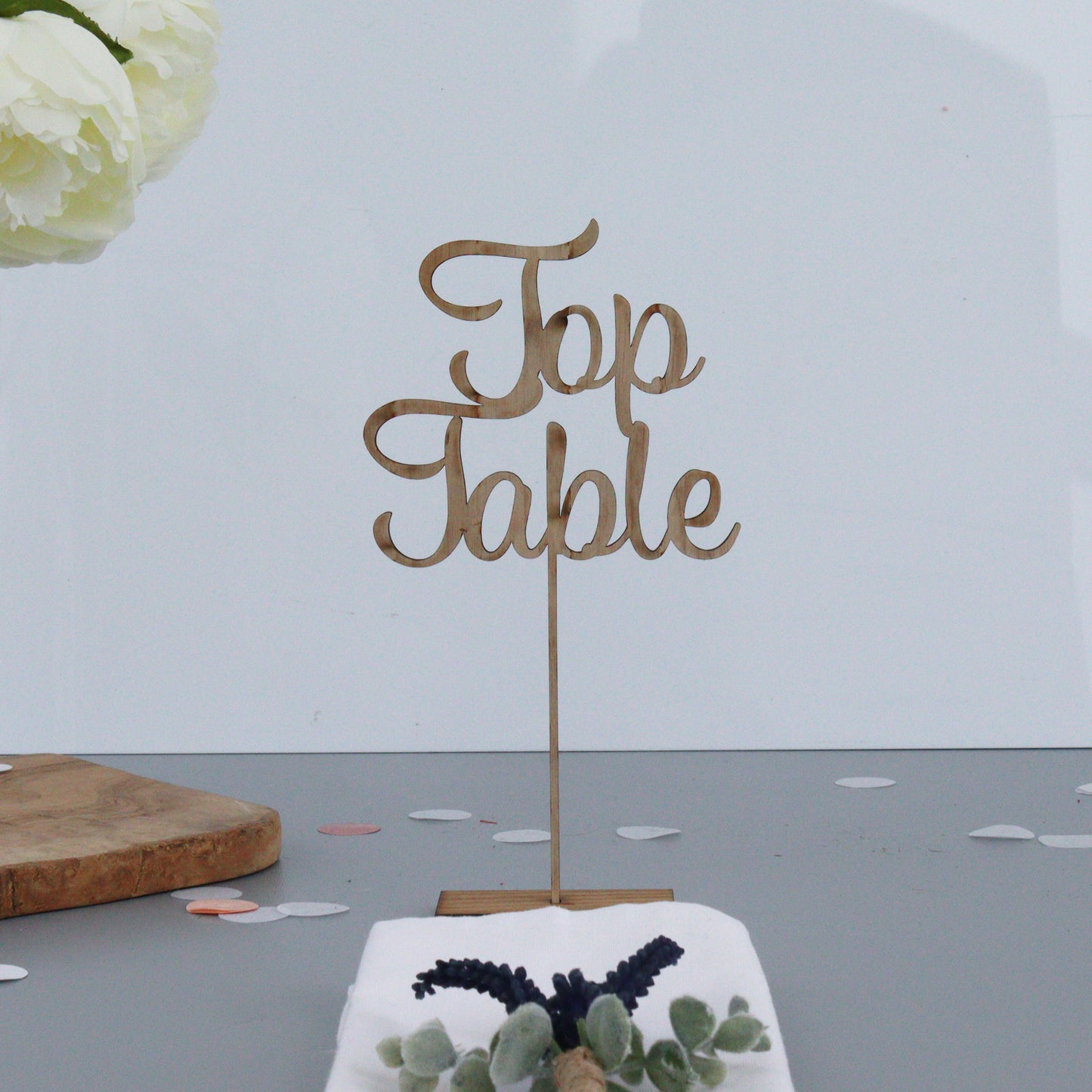 Personalised Wooden Cut Out Wedding Table Names On Stand