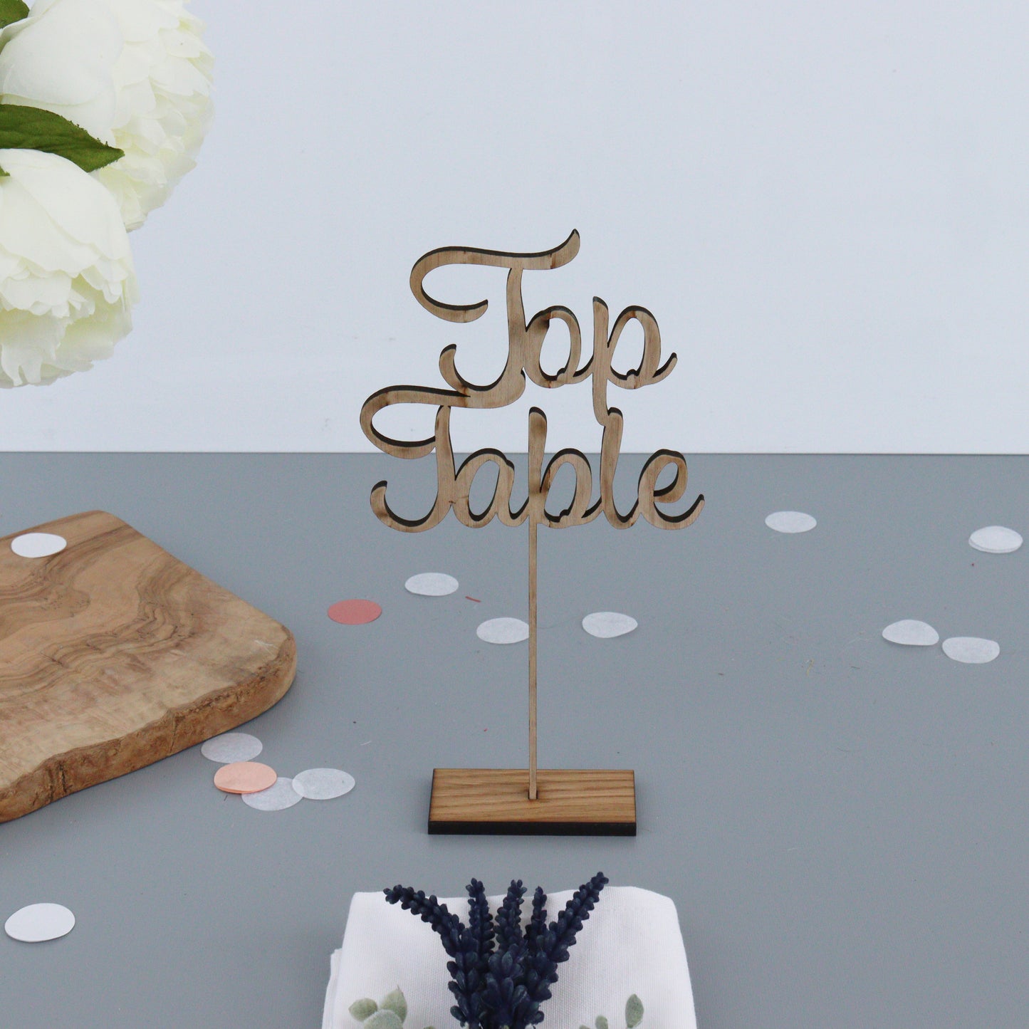 Personalised Wooden Cut Out Wedding Table Names On Stand