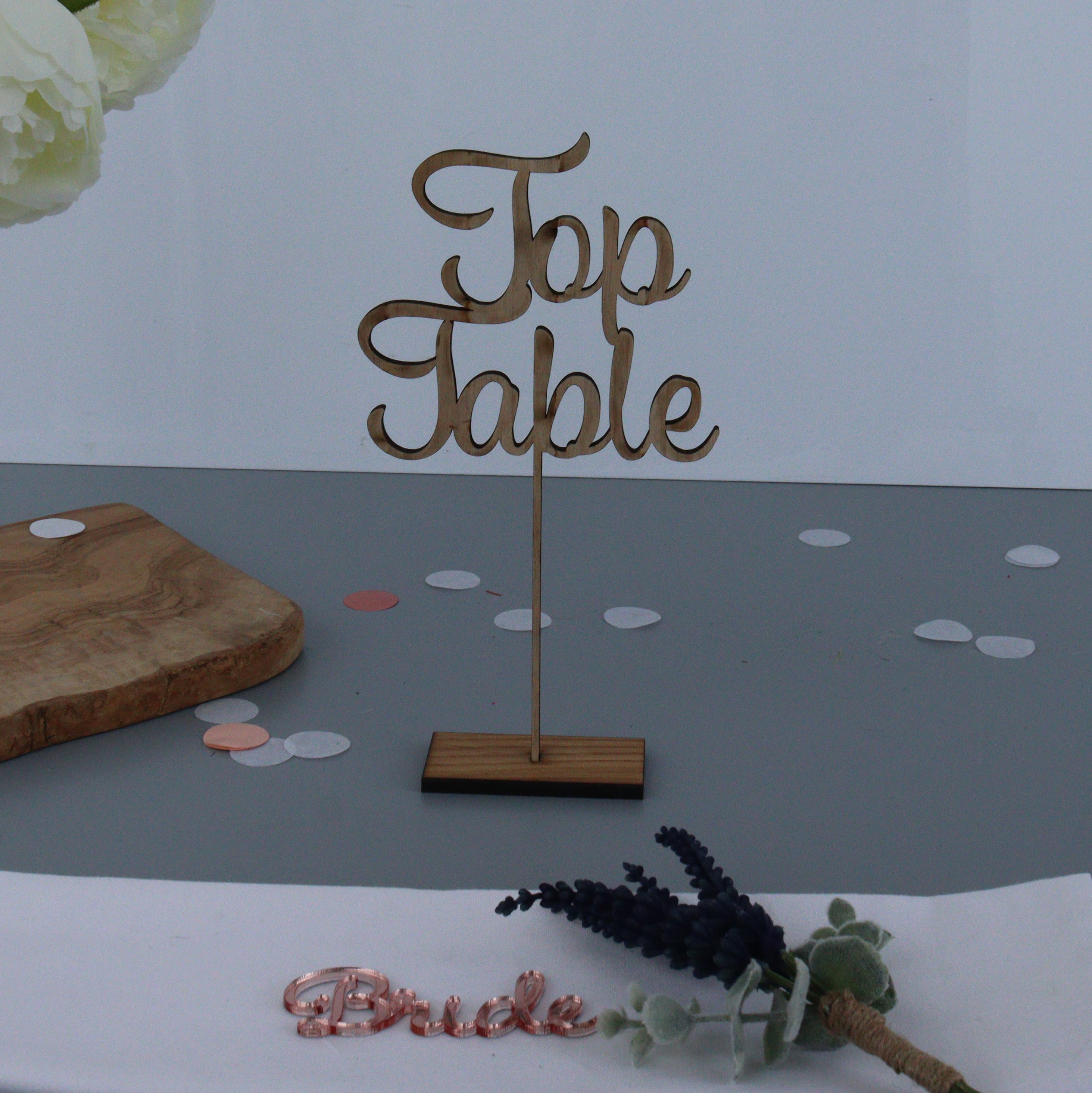 Personalised Wooden Cut Out Wedding Table Names On Stand
