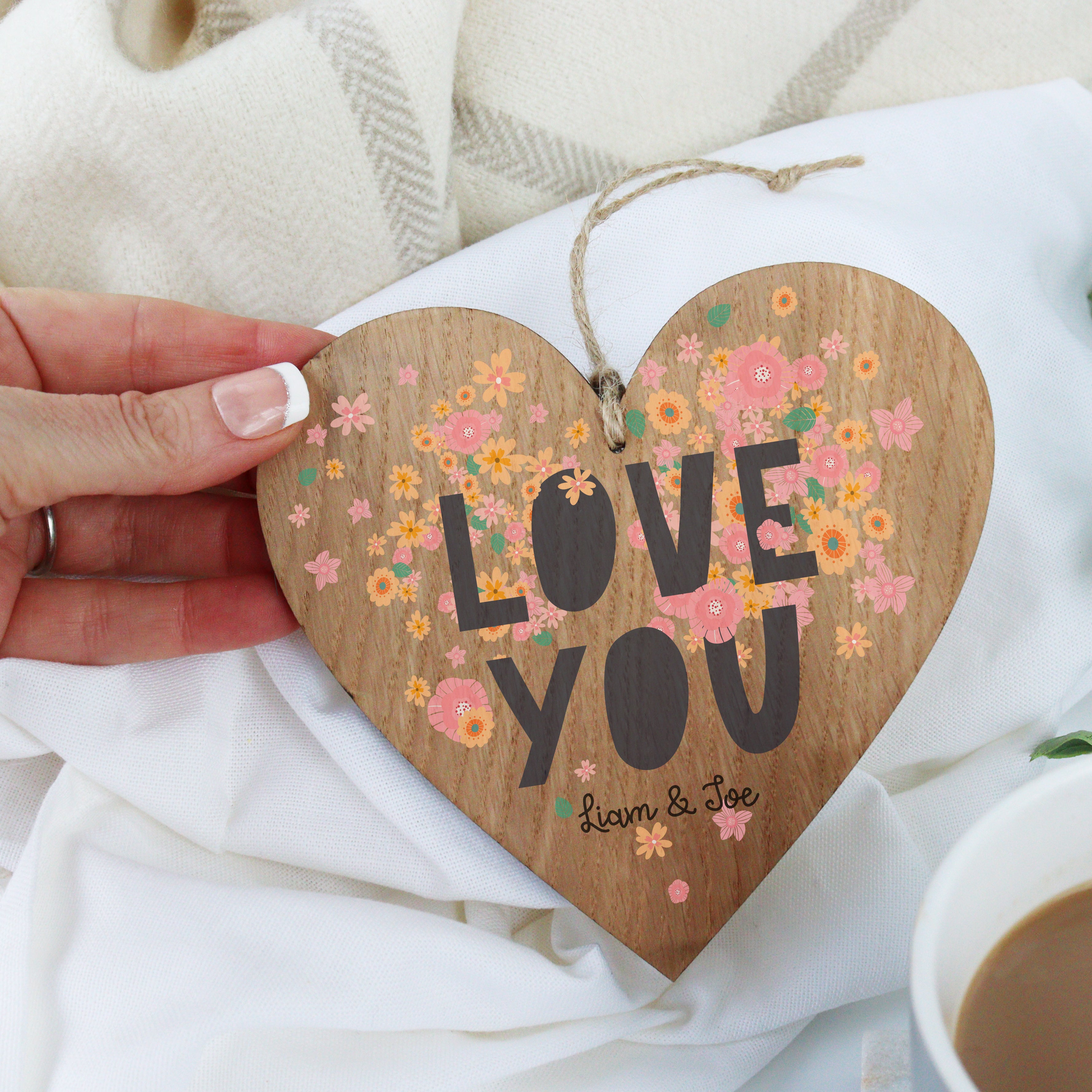 Personalised Love You Wooden Hanging Heart