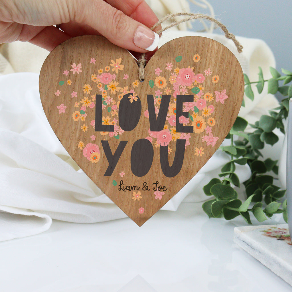 Personalised Love You Wooden Hanging Heart