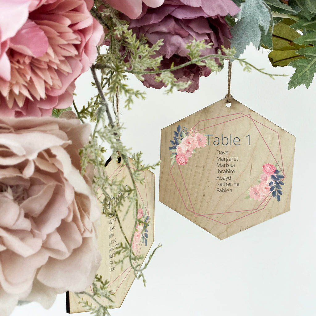 Hexagonal Wooden Hanging Wedding Table Plan