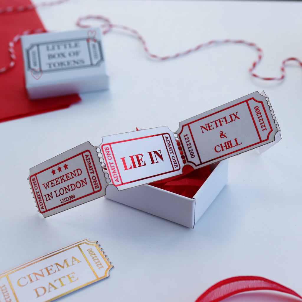 Personalised Date Ideas Ticket Stub Tokens Valentine's Day