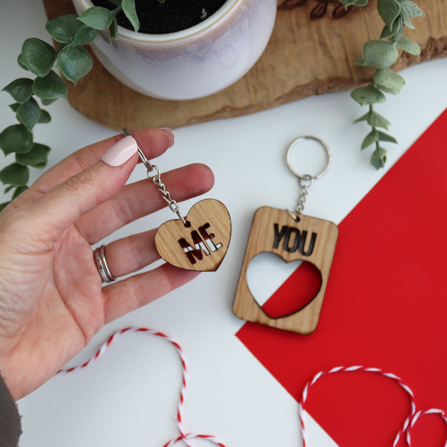 you and me wooden valentine&#39;s couples keyrings wooden you and me keyring