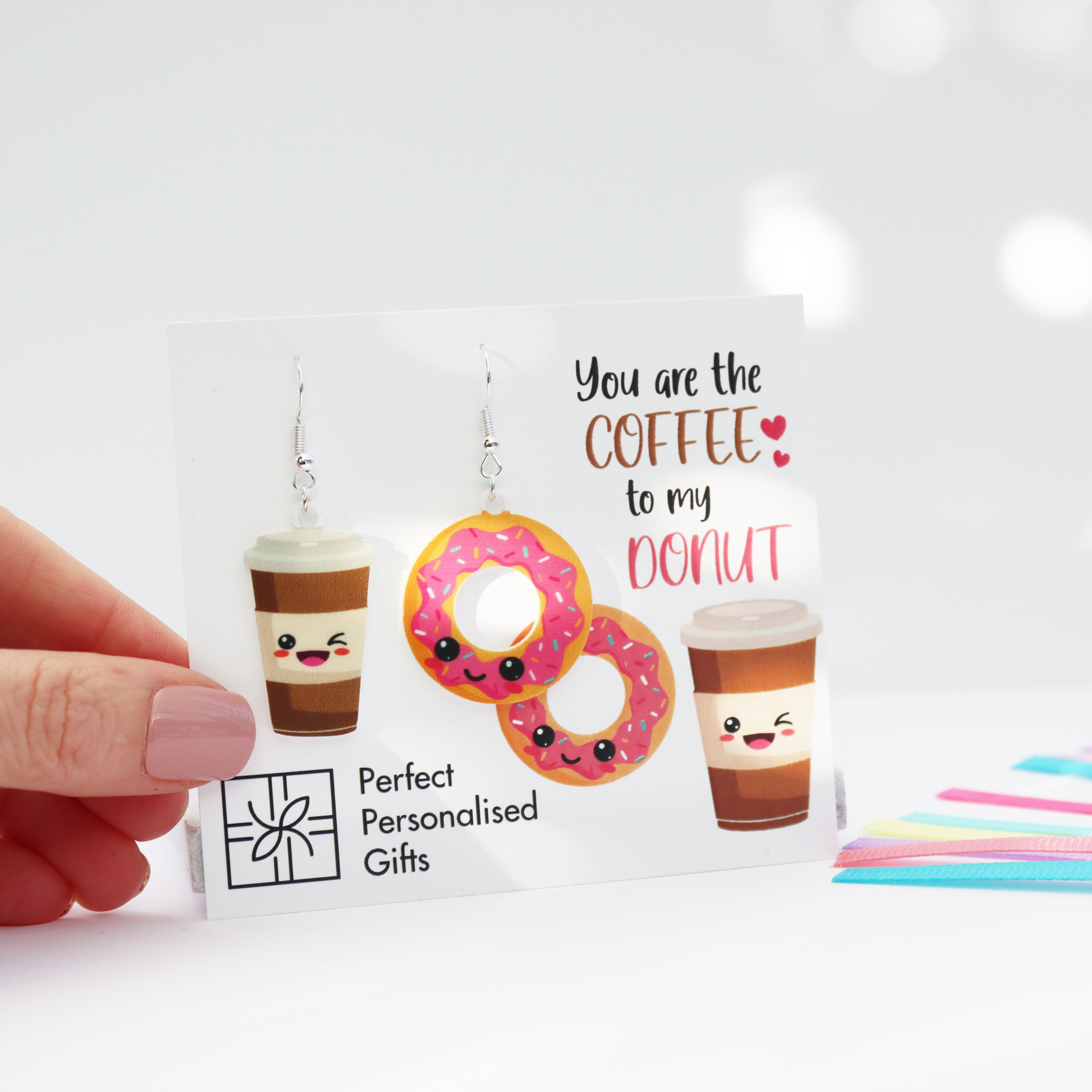 you are the coffee to my donut acrylic earrings handmade