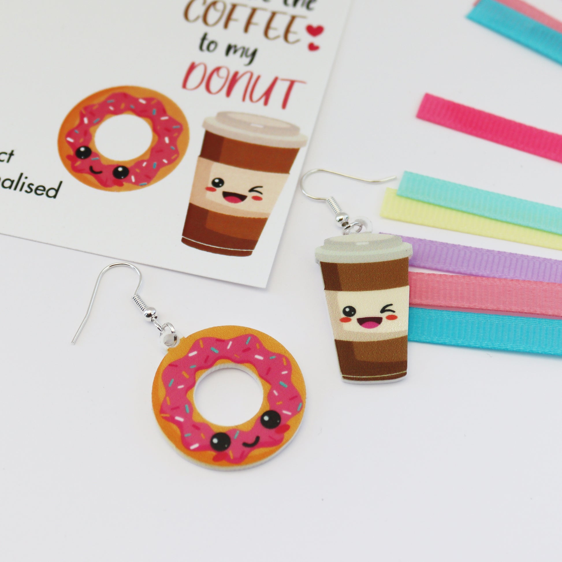 you are the coffee to my donut acrylic earrings handmade laser cut perfect personalised gifts