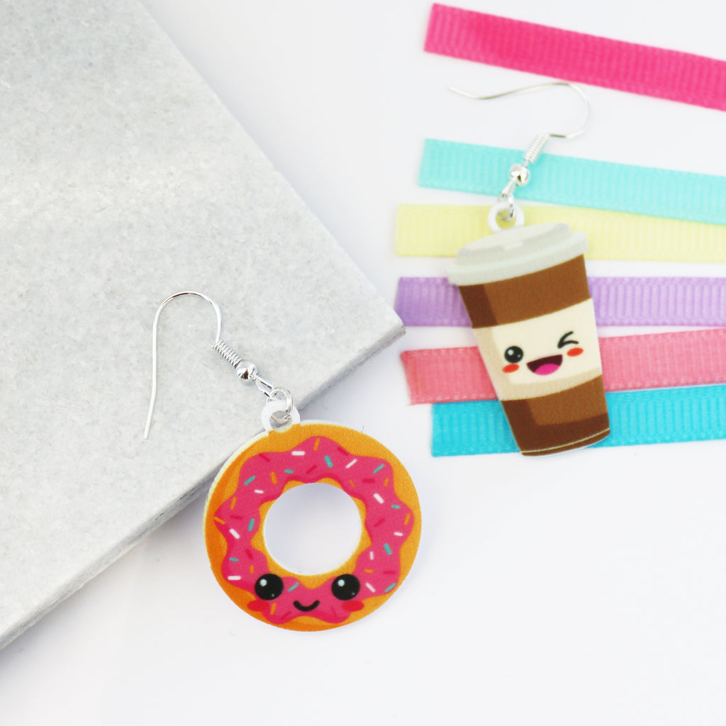 you are the donut to my coffee acrylic earrings handmade in UK laser cut earrings