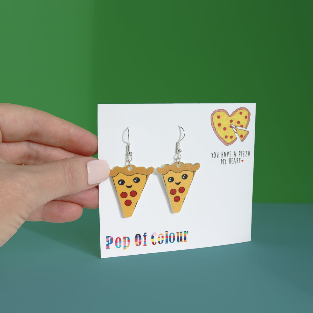 you have a pizza my heart earrings acrylic printed heart earrings