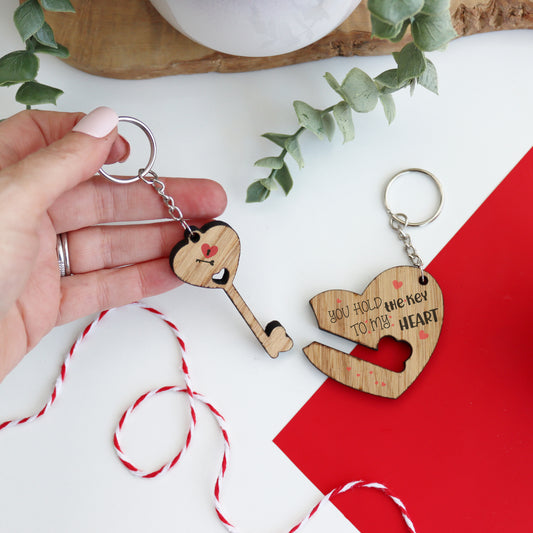 you hold the key to my heart wooden keyring couples matching keyring